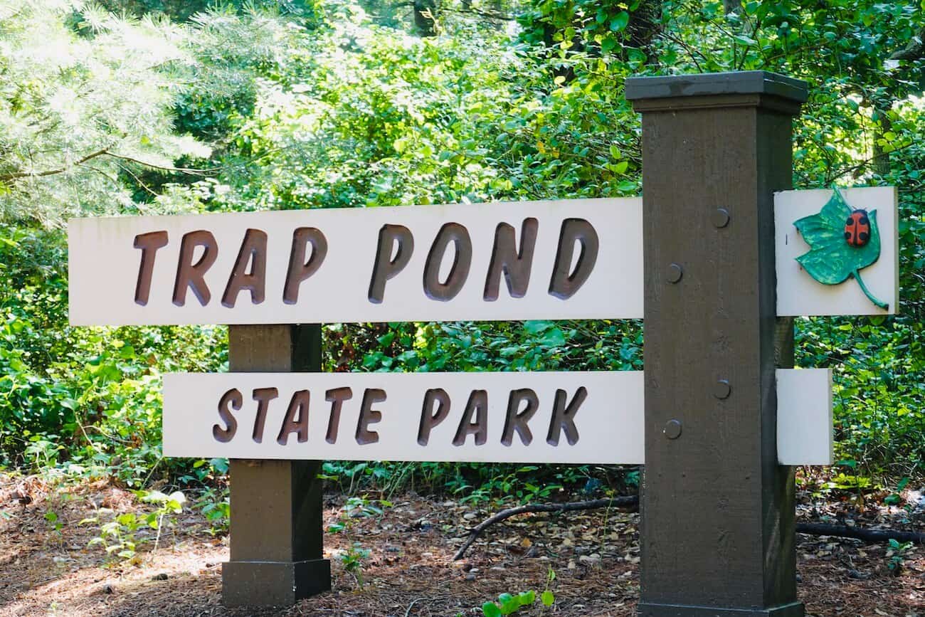 Trap Pond State Park sign